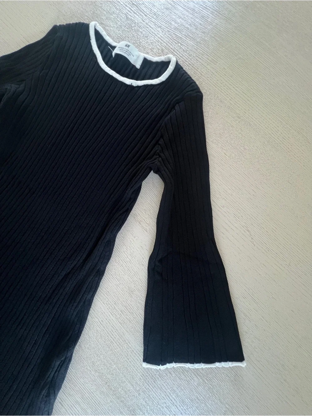 H&M Kids Ribbed Knit Dress Black with White Trim 5T / 6